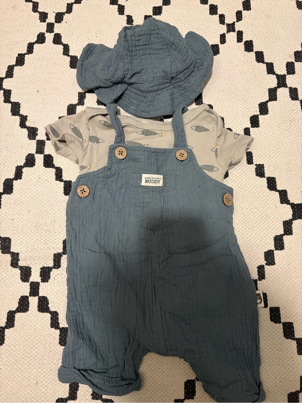 *2 for $15* Rabbit + Bear cotton 3-piece “Dad’s Fishing Buddy” set, size 3-6